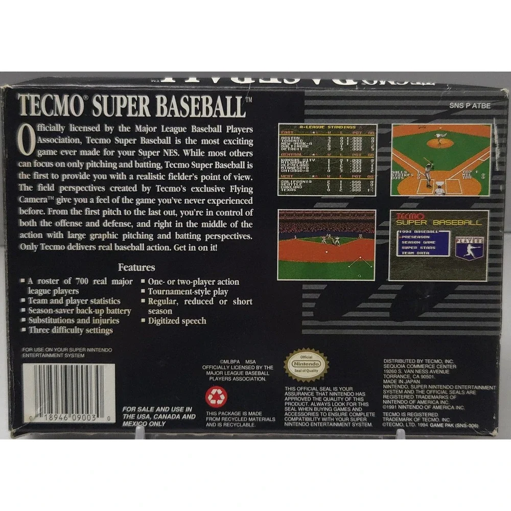 Tecmo Super Baseball SNES CIB - Tested - Unfilled Registration Card/ Rare Poster